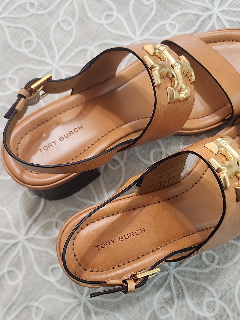 Tory Burch Eleanor Heel Leather Sandals Size 8 - Picture 8 of 14